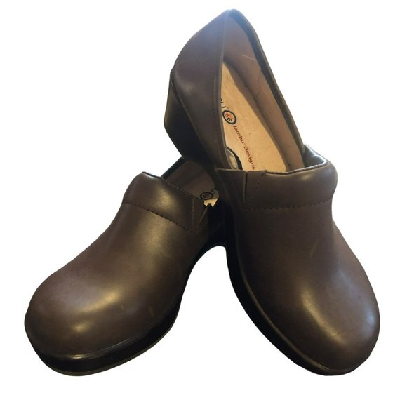 JBU Womens 8M Jambu Designs Brown Leather Slip on Clogs Work Shoes - Picture 2 of 6